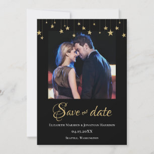 Elegant Photo Chic Black Gold Stars Formal Save The Date