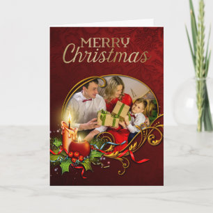 Elegant Photo Christmas Card with Glowing Candle