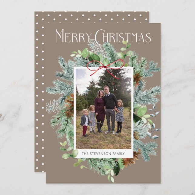 Elegant Photo Christmas Greenery Greeting Card (Front/Back)