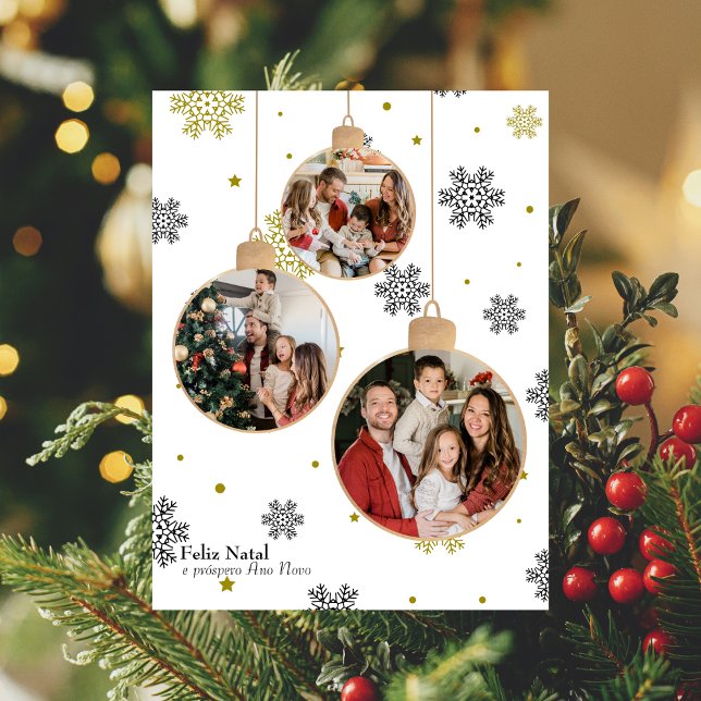 Elegant Photo Christmas Ornament,Portuguese Wishes Holiday Postcard (Creator Uploaded)