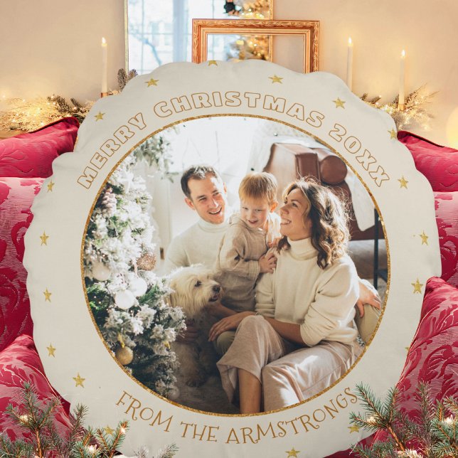 Elegant Photo Christmas Star Keepsake Gift Round Cushion (Elegant Photo Christmas Star Keepsake Gift Round Pillow ©Susanne Sachers - Sunny Mind 🌞)