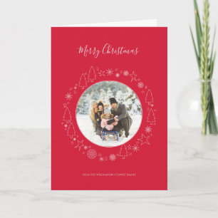 Elegant Photo Christmas Wreath Red Holiday Card