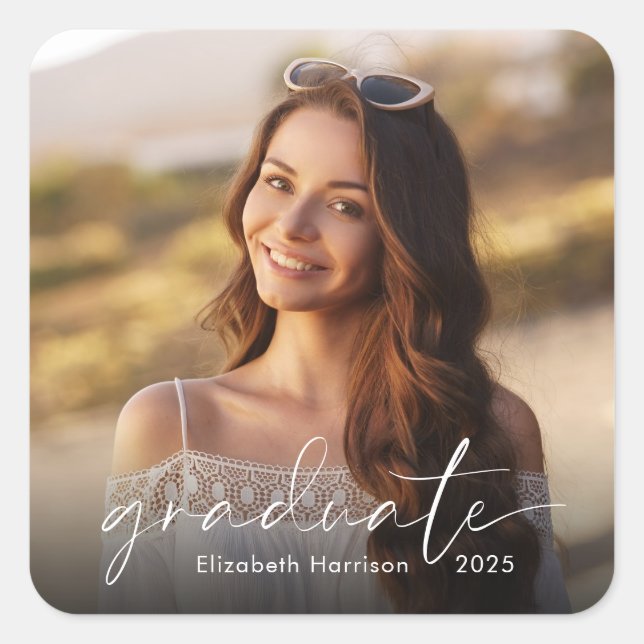 Elegant Photo Class of 2025 Graduation Square Sticker (Front)