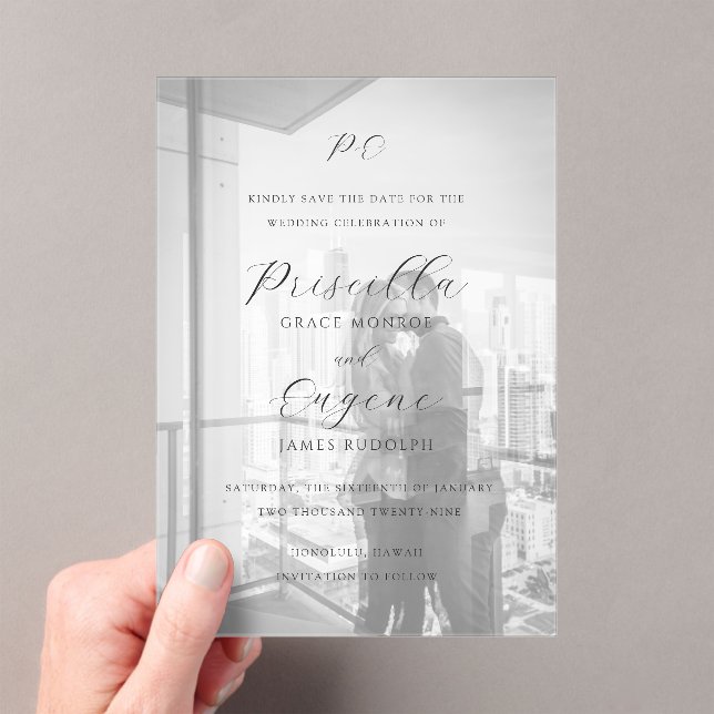 Elegant Photo Classic Wedding Save the Date Acrylic Invitations (Insitu (Handheld))