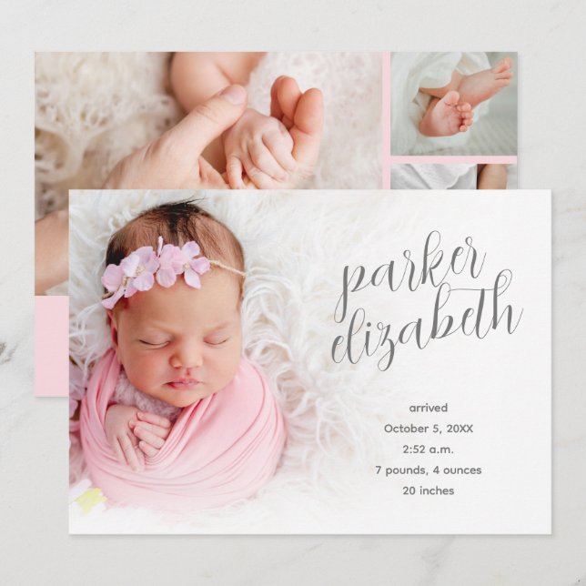 Elegant Photo Collage Birth Announcement (Front/Back)