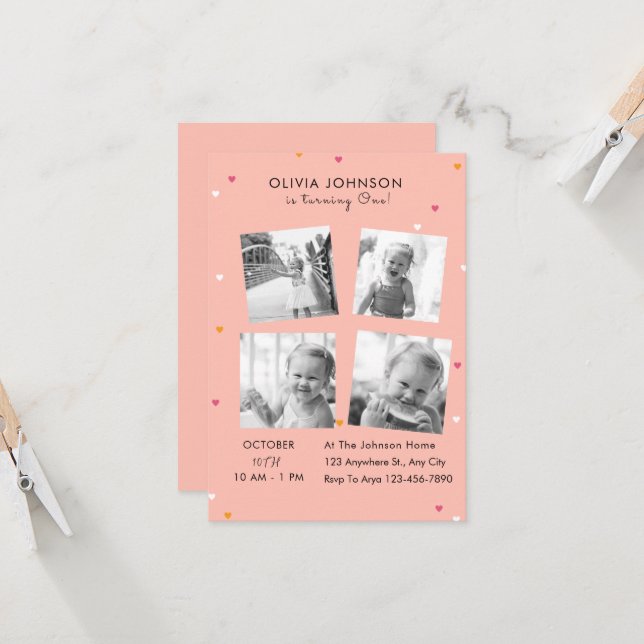 Elegant Photo Collage Birthday Party  Invitation (Front/Back In Situ)