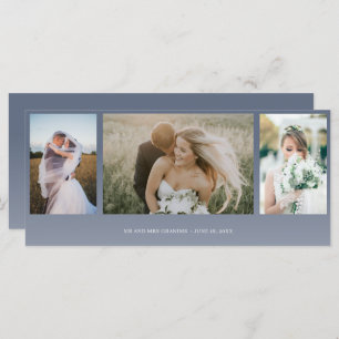 Elegant Photo Collage Blue Wedding Thank You