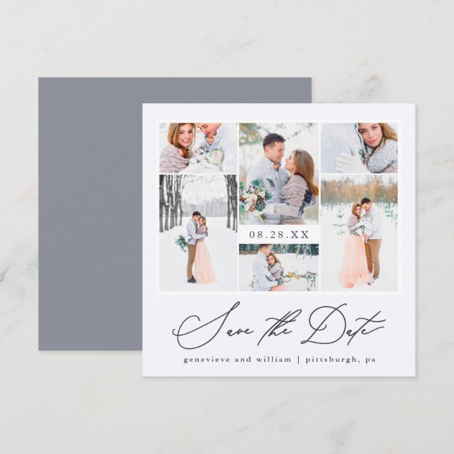Elegant Photo Collage Calligraphy Save the Date Invitation (Front/Back)
