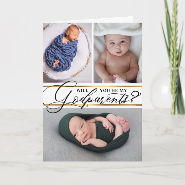 Elegant Photo Collage Godparents Proposal Holiday Card (Front)