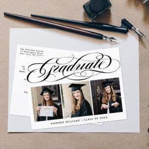 Elegant Photo Collage Graduation Party Invitation Postcard