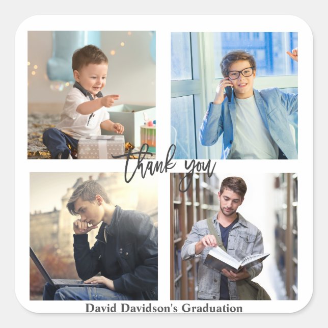 Elegant Photo Collage Graduation Party Square Sticker (Front)