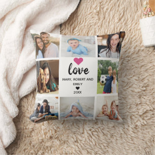 Elegant Photo Collage   Love Script & pink Heart Cushion