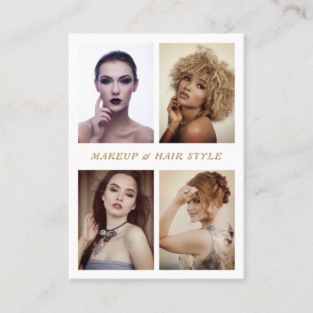 Elegant Photo Collage Makeup and Hair Style Business Card (Front)