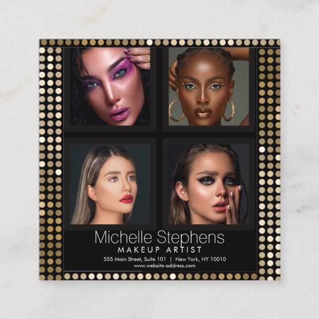 Elegant Photo Collage Makeup and Hair Style  Square Business Card (Front)