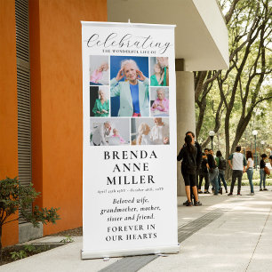 Elegant Photo Collage Memorial Funeral Tribute Retractable Banner