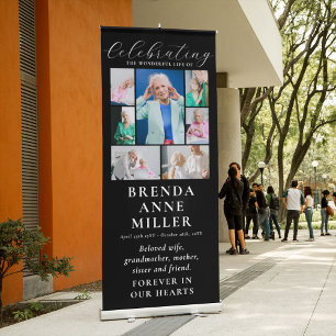 Elegant Photo Collage Memorial Funeral Tribute Retractable Banner