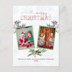 Elegant Photo Collage Merry Christmas Typography Holiday Postcard
