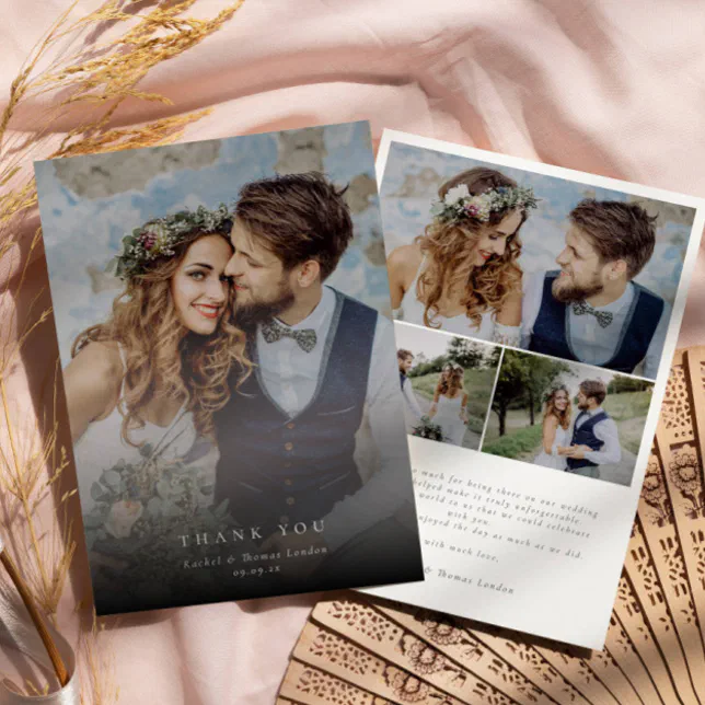 Elegant Photo Collage Modern Wedding Thank You Card | Zazzle