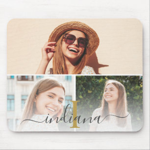 Elegant Photo Collage Monogram Custom Mouse Mat