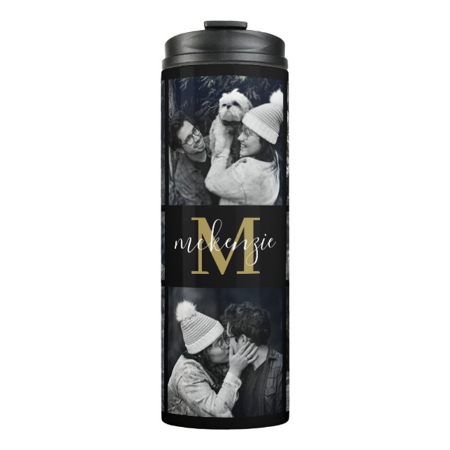 Elegant Photo Collage Monogram Name Thermal Tumbler (Front)