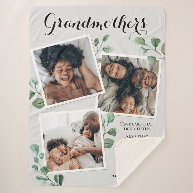 Elegant Photo Collage Quote Grandma Grandchildrens Sherpa Blanket (Front)