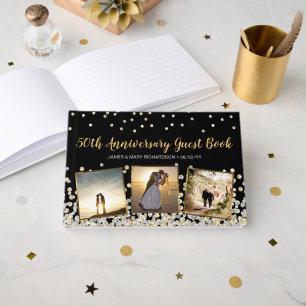 Elegant Photo Collage Silver Gold 50th Anniversary Guest Book