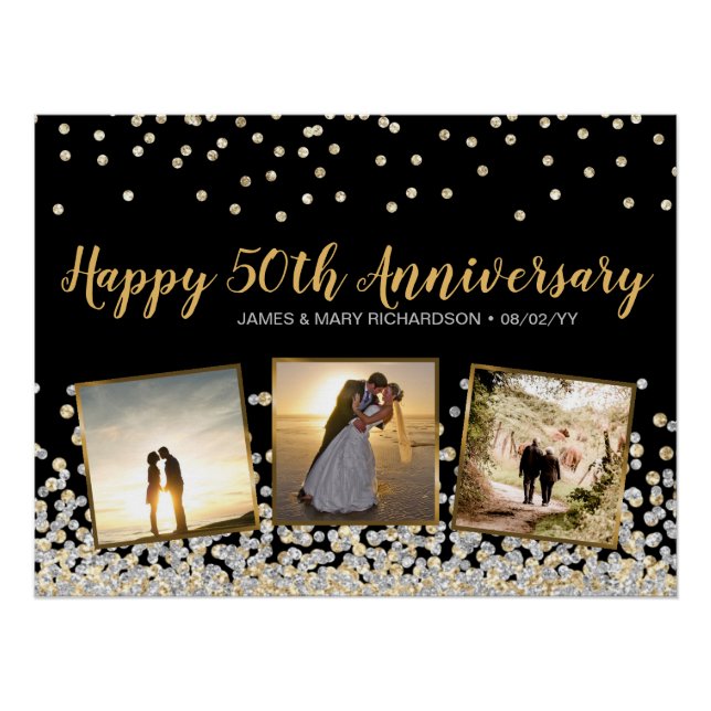 Elegant Photo Collage Silver Gold 50th Anniversary Poster (Front)