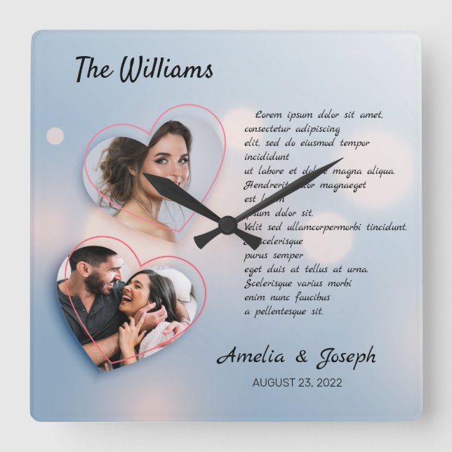 Elegant photo collage wedding clock with text (Front)