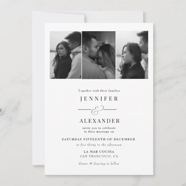 Elegant  Photo Collage Wedding Invitation (Front)