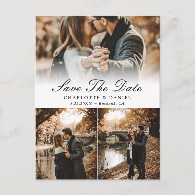 Elegant Photo Collage Wedding Save The Date Announcement Postcard (Front)