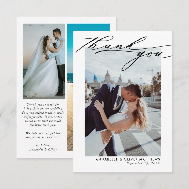 Elegant Photo Collage Wedding  Thank You Card (Front/Back)
