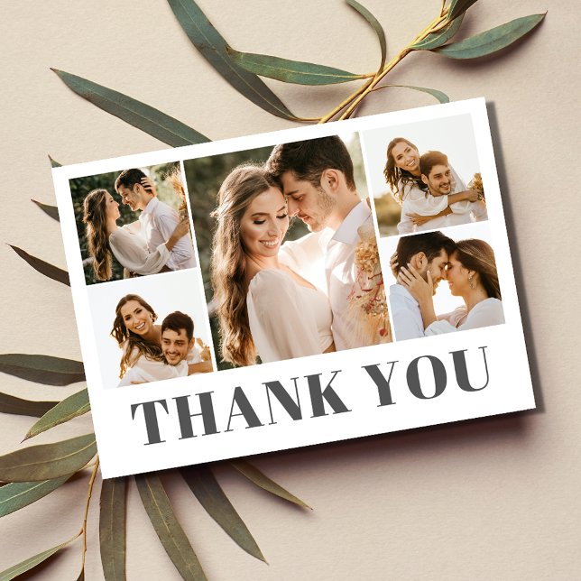 Elegant Photo Collage Wedding Thank You Card (Elegant Photo Collage Wedding Thank You Card)