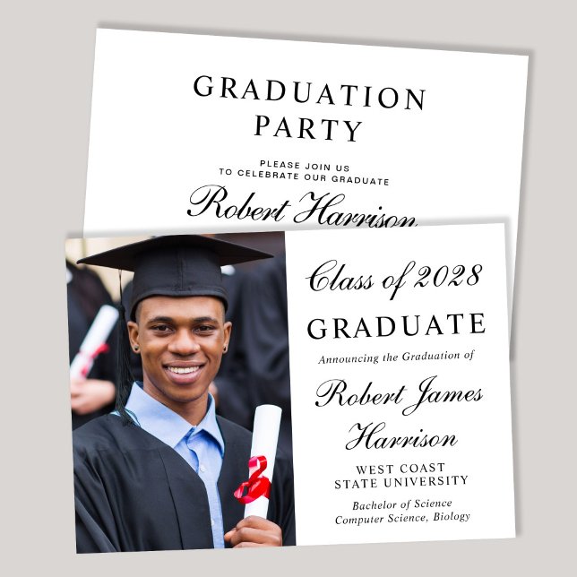 Elegant Photo College Graduation Party Invitation (An elegant college graduation party invitation to celebrate the graduate's achievements)