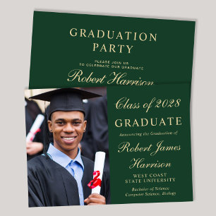 Elegant Photo College Green Graduation Party Invitation