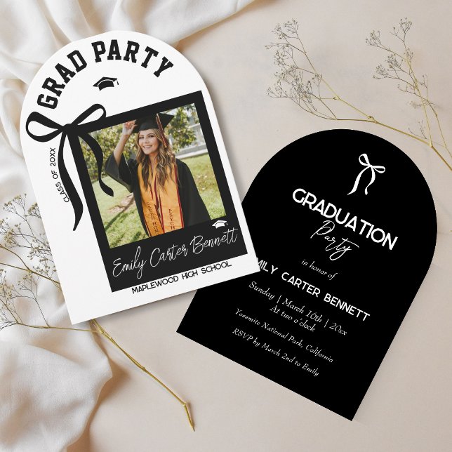 Elegant Photo Coquette Black Bow Graduation  Invitation (Creator Uploaded)