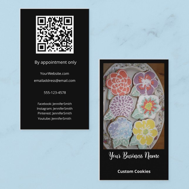 Elegant Photo Custom Cookies Bakery Custom QR Code Business Card (Creator Uploaded)