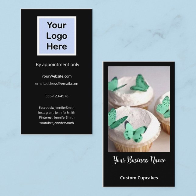Elegant Photo Custom Cupcakes Bakery Custom Logo Business Card (Creator Uploaded)