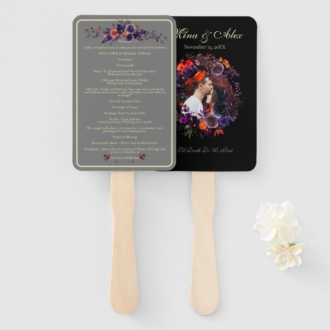 Elegant Photo Dark Autumn Floral Wedding  Hand Fan (Front and Back)