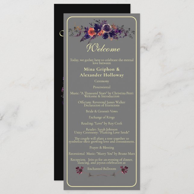 Elegant Photo Dark Autumn Floral Wedding  Programme (Front/Back)