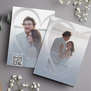 Elegant Photo  Dusty Blue & Silver Heart Wedding Invitation
