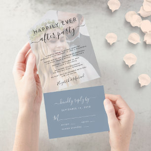 Elegant Photo Dusty Blue Wedding Reception All In One Invitation