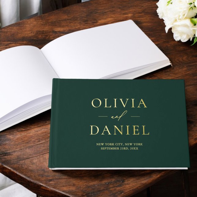 Elegant Photo Emerald Green Gold Modern Minimalist Guest Book (Creator Uploaded)
