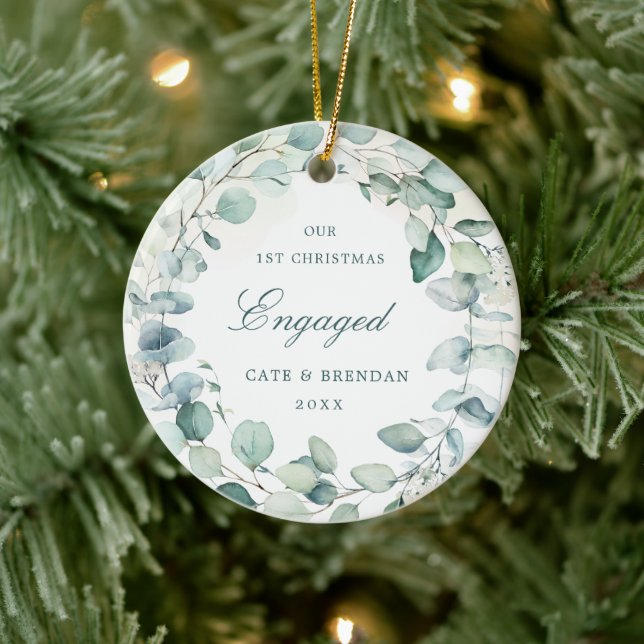 Elegant Photo Eucalyptus Greenery Wreath Engaged Ceramic Tree Decoration (Tree)