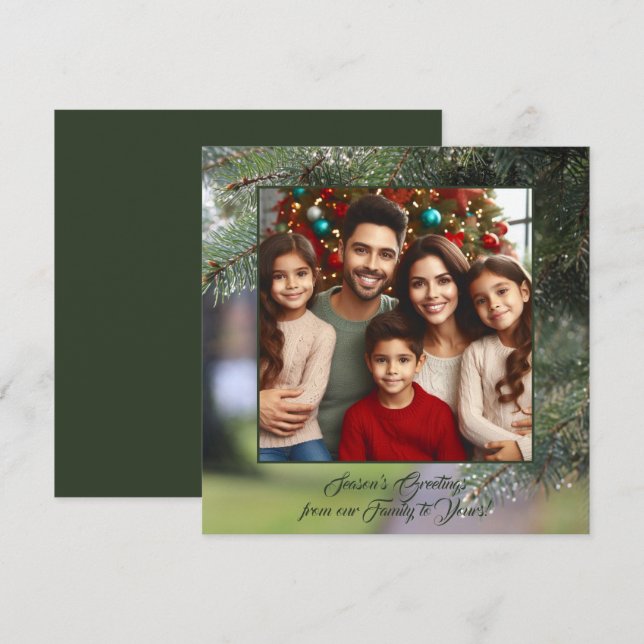 Elegant Photo Evergreen Tree Branches Dark Green Holiday Card (Front/Back)