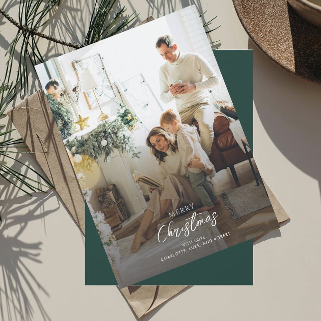 Elegant Photo Family Christmas Holiday Card (Modern Christmas Family Photo Holiday Greetings Card)