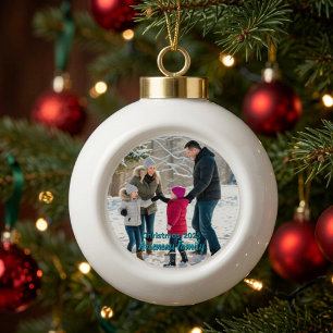 Elegant Photo Family Christmas Personalise Ceramic Ball Christmas Ornament