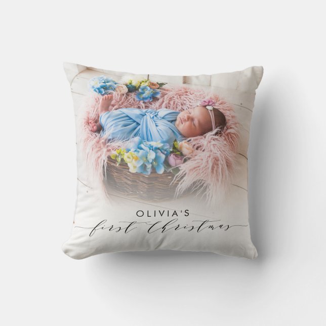 Elegant Photo First Christmas Hand-Lettering Cushion (Front)