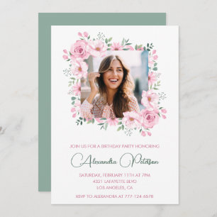 Elegant Photo Floral 37th birthday invitations 