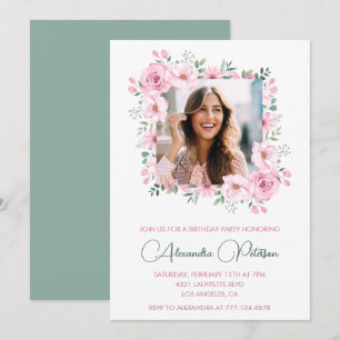 Elegant Photo Floral 38th birthday invitations