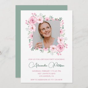Elegant Photo Floral 47th birthday invitations 